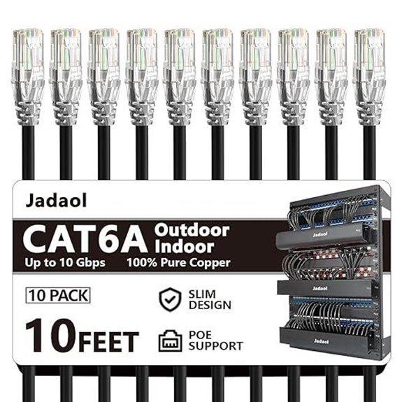Jadaol Cat6a Ethernet Cable 10 ft 10 Pack