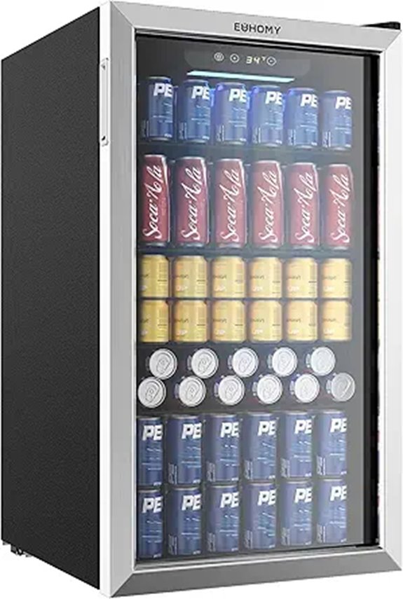 EUHOMY Beverage Cooler 130 Can Mini Fridge Silver