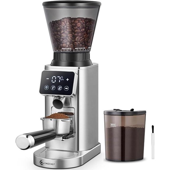 AMZCHEF Coffee Grinder with 48 Settings and LED Panel