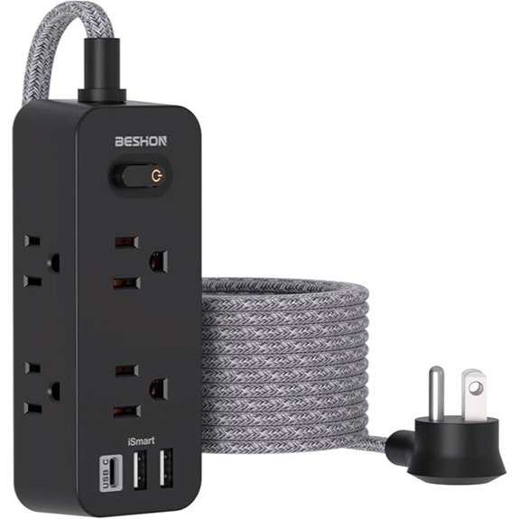 BESHON 5Ft Power Strip with USB & Wall Mount