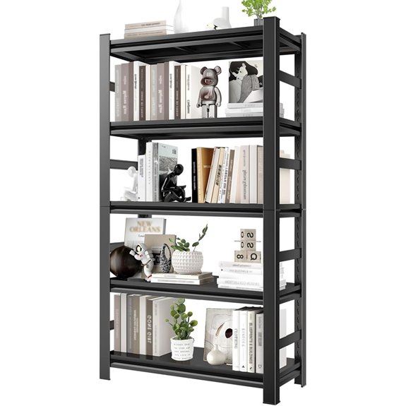 5-Tier Metal Bookshelf 72 Inch Adjustable Storage