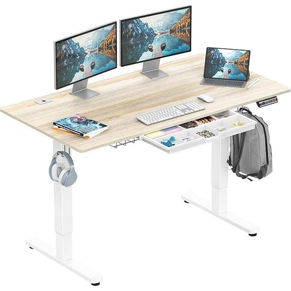 SHW Adjustable Standing Desk with Drawer and Memory