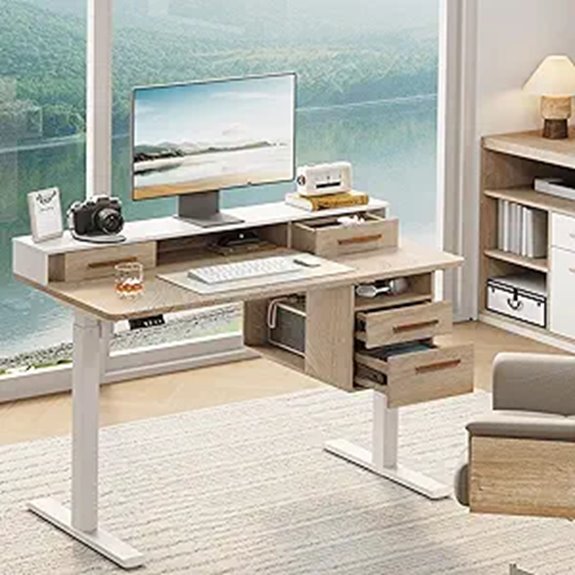 Electric Standing Desk with 4 Drawers and Open Shelf