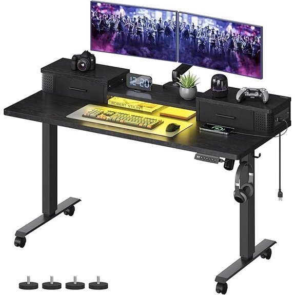 VASAGLE Electric Sit-Stand Desk with Storage and Lights