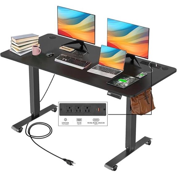 Electric Sit-Stand Desk with Charging Station and Wheels