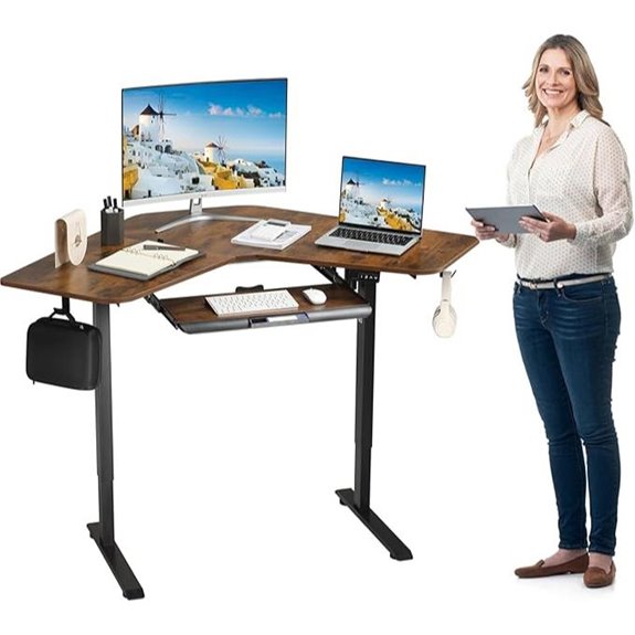 ETHU L-Shape Adjustable Standing Desk with Keyboard Tray