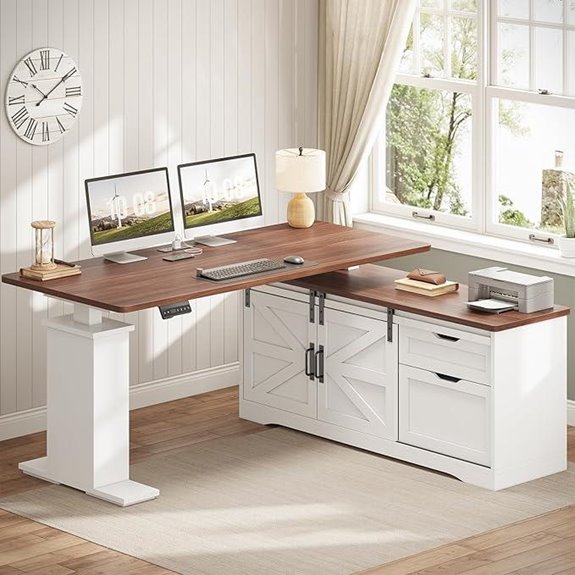 SEDETA Farmhouse L-Shaped Height-Adjustable Desk
