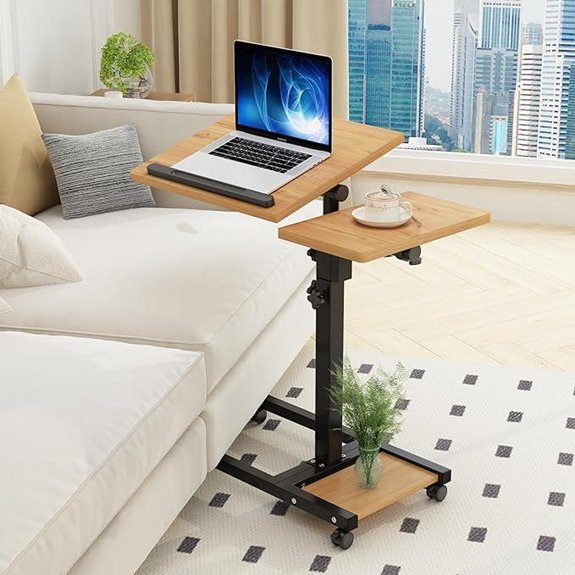 TigerDad Adjustable Height Laptop Desk with Wheels and Mouse Pad