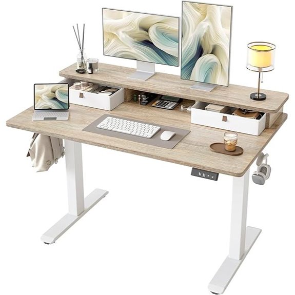 TIQLAB Adjustable Sit-Stand Desk with Storage