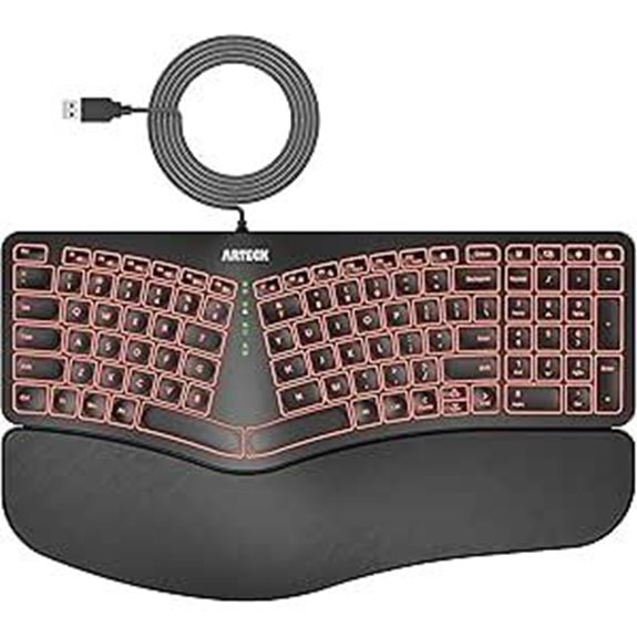 Arteck Ergonomic Wired Keyboard with Backlit & Wrist Rest