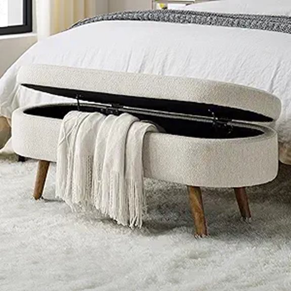 Beige Storage Ottoman Bench with Safety Hinge