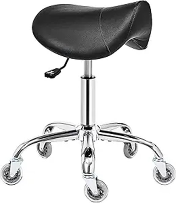 BEWISHOME Swivel Adjustable Rolling Saddle Stool Black