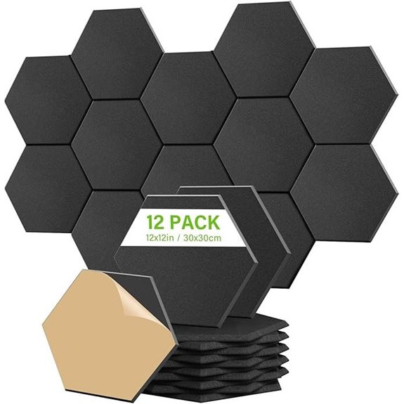 12 Pack Black Hexagon Acoustic Foam Panels