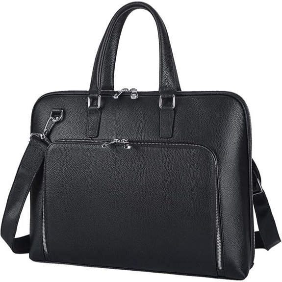 Masa Kawa Black Leather Slim Briefcase for Laptop
