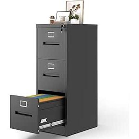 3-Drawer Metal File Cabinet with Lock Black