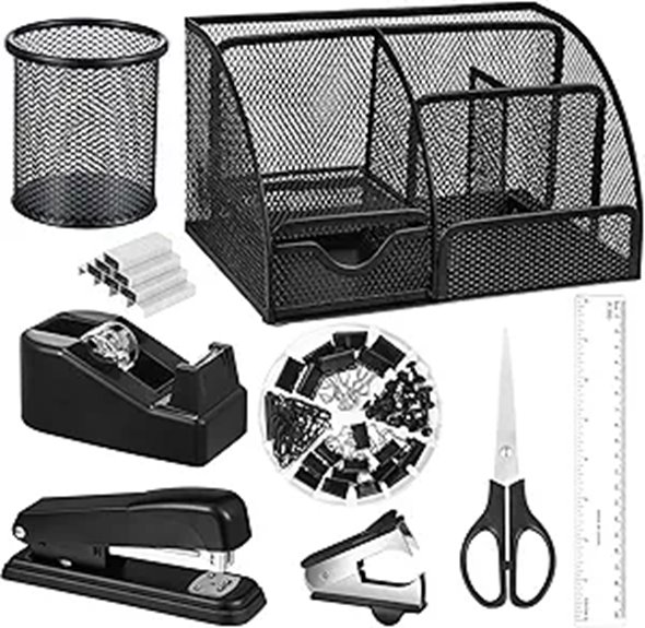 Black Desk Organizer & Office Supplies Kit