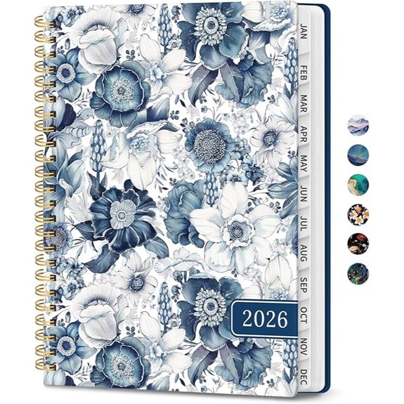 2026 Monthly & Weekly Planner Hardcover Blue Floral