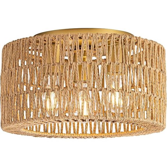 Rattan 3-Light Boho Ceiling Fixture for Living Room