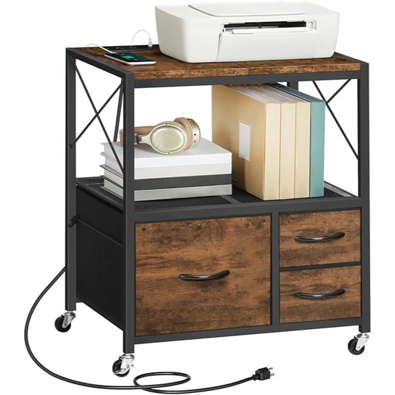 File Cabinet with Charging Station and Open Shelf