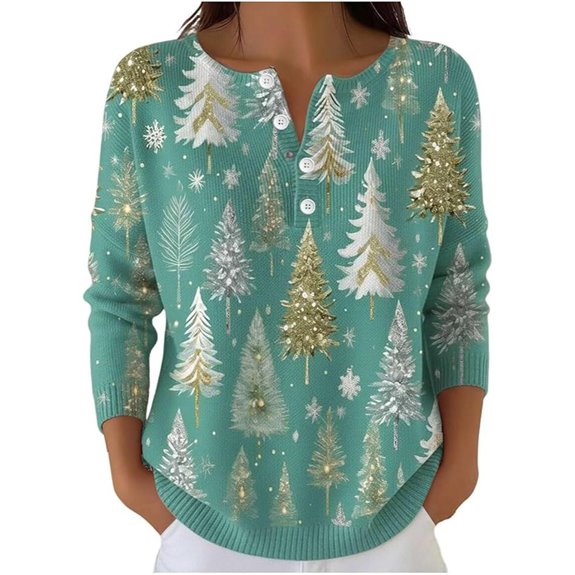 Christmas Women 2025 Print V-Neck Long Sleeve Shirt