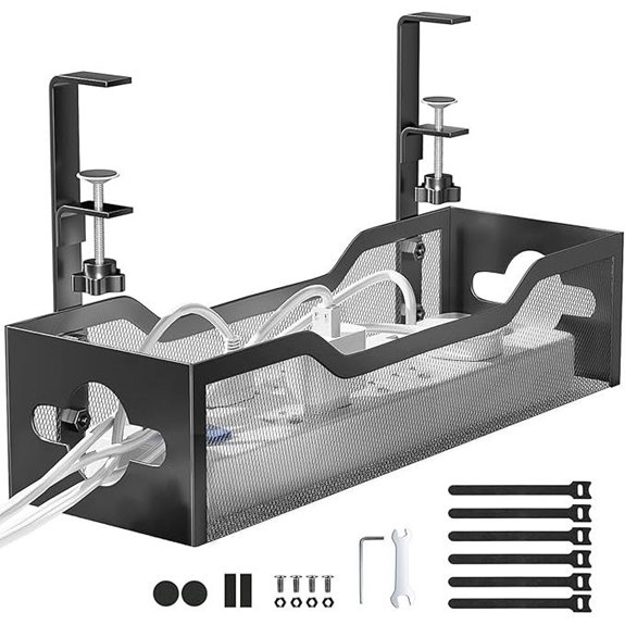 Under Desk Cable Management Tray with Clamp Mount