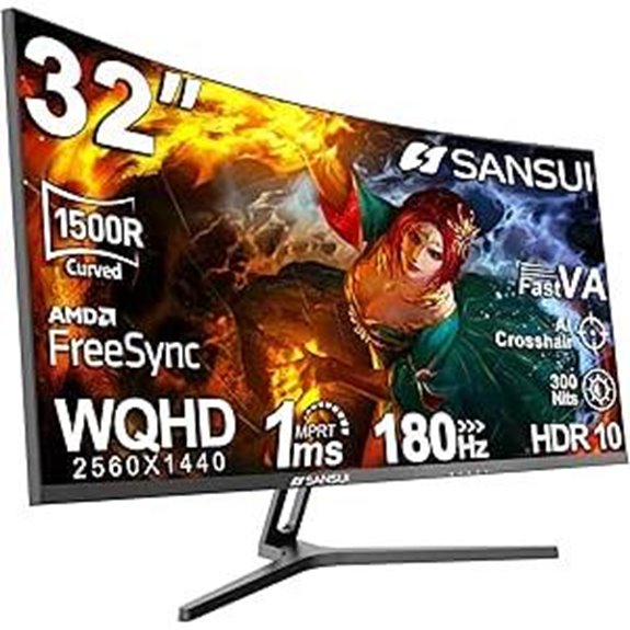 SANSUI 32-Inch Curved Gaming Monitor WQHD 180Hz