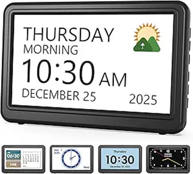 Large Digital Day Clock with Alarms and Reminders