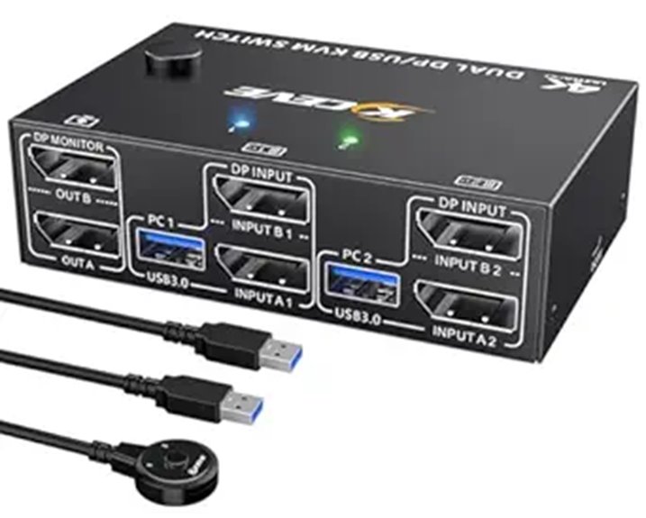 Dual 8K DisplayPort KVM Switch with USB and Remote