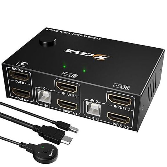 Dual Monitor KVM Switch with HDMI 2 Port and USB Hub