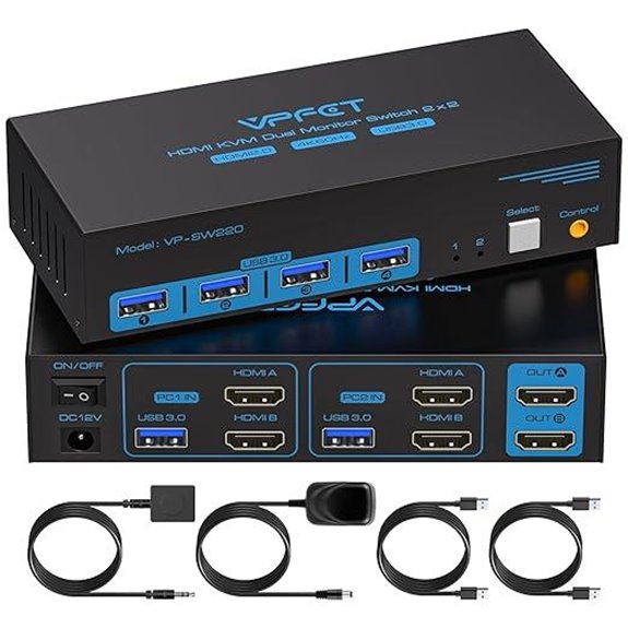 HDMI KVM Switch 2 Monitors/PCs 4K@60Hz with USB
