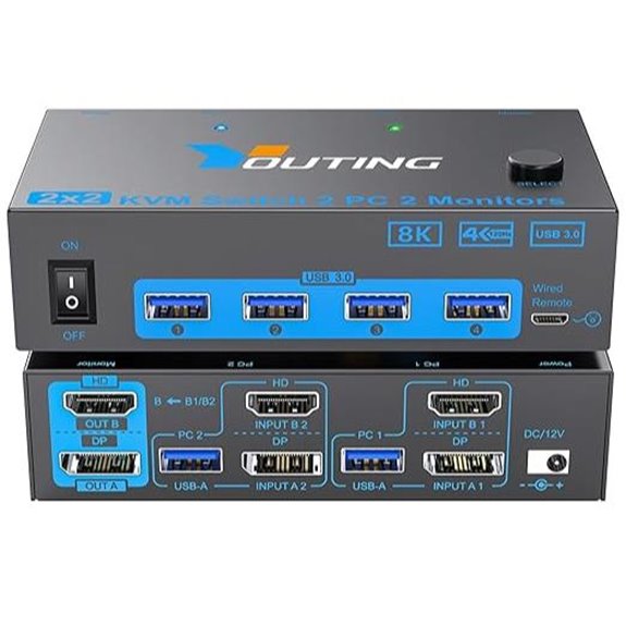 KCEVE 8K KVM Switch for 2 Monitors and Computers