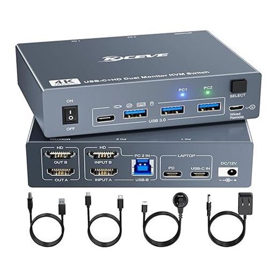KVM Switch 2 Monitors for Laptop & Desktop
