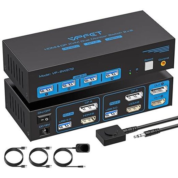 HDMI DisplayPort KVM Switch 2 Monitors 2 Computers
