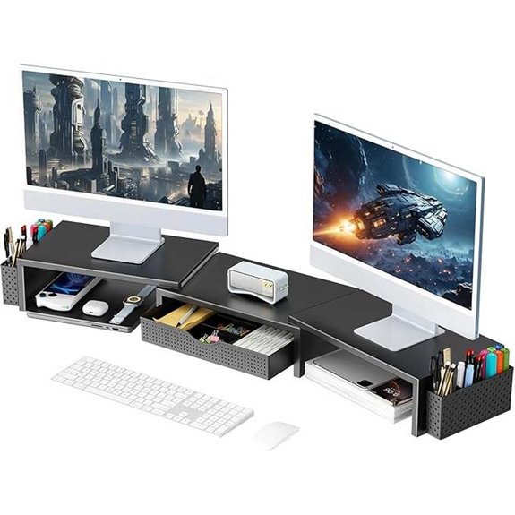 Gianotter Dual Monitor Riser with Drawer and Holders