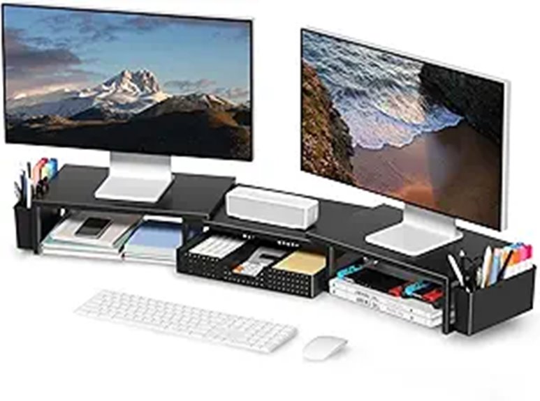 OPNICE Dual Monitor Stand with Drawer and Pen Holders