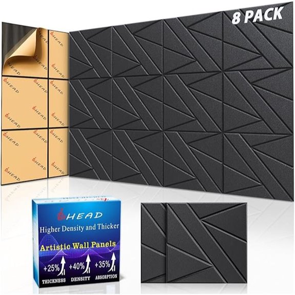 8 Pack Acoustic Wall Panels with Peel-and-Stick Design