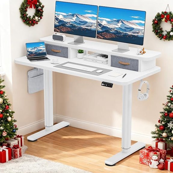 Flycity Electric Sit-Stand Desk with Drawers and Casters