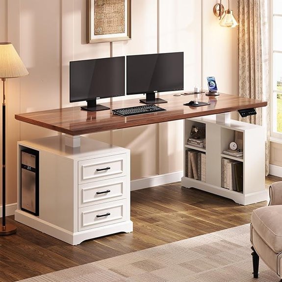 SEDETA Farmhouse Electric Standing Desk with Storage