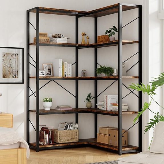 Shintenchi 5-Tier Corner Bookcase with Metal Frame