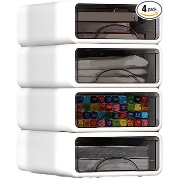 Stackable Desk Organizer with Drawers (4 Pack)