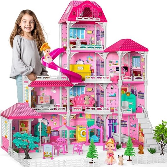 Doloowee 4-Story Dollhouse with Accessories for Girls