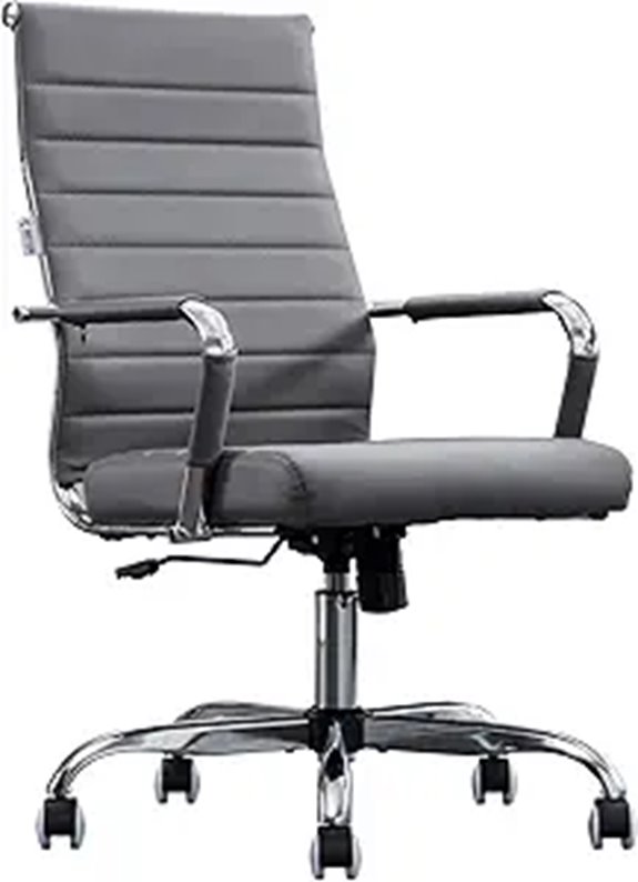 Ergonomic Grey Leather Office Chair with Arms