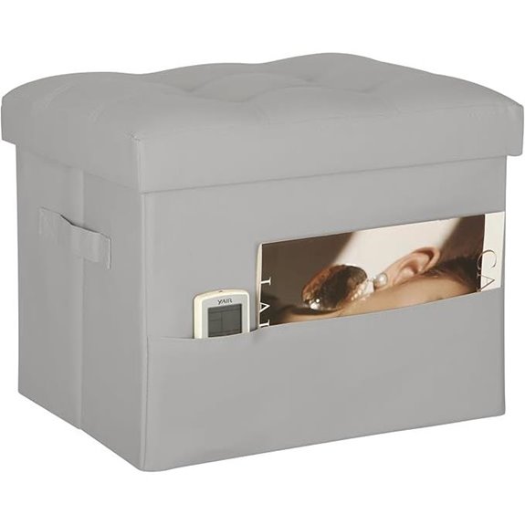 Folding Storage Ottoman with Padded Seat Grey