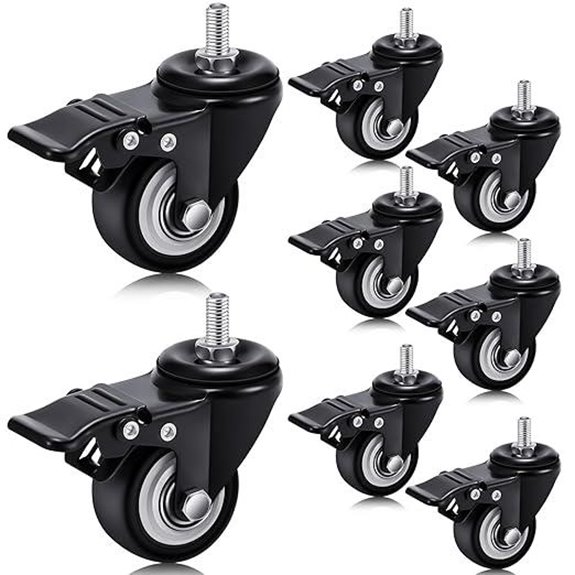 8-Pack M8 Casters with Dual Brake for Heavy-Duty Furniture