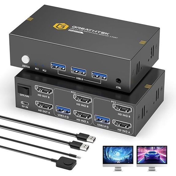 8K HDMI KVM Switch for 2 Monitors and Computers
