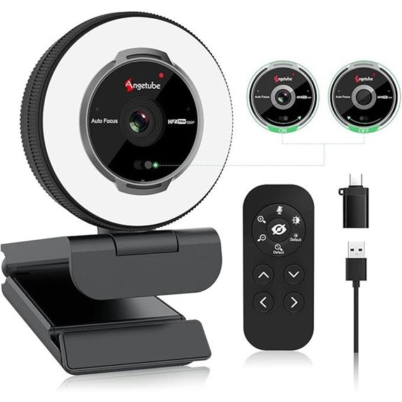 Angetube 1080P Webcam with Microphone and Ring Light
