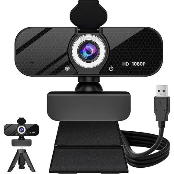 1080P Webcam with Microphone and Tripod