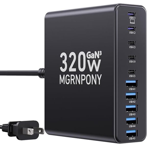 320W 10-Port GaN USB C Charger for Laptops and Phones