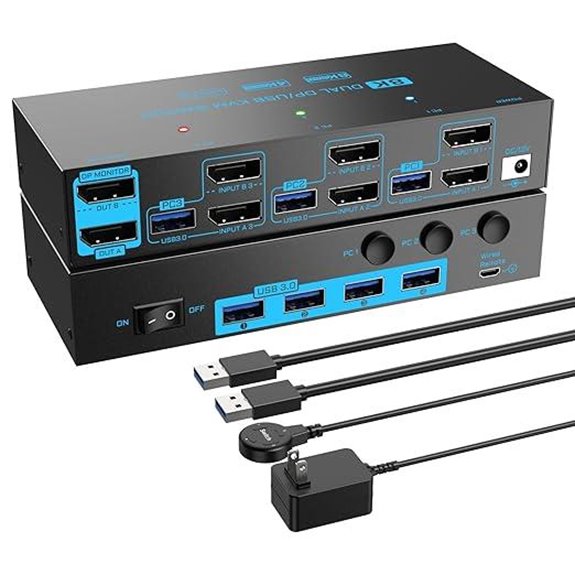 8K/4K DisplayPort 1.4 KVM Switch for 3 Computers