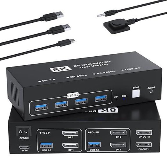 8K DisplayPort KVM Switch for Dual Monitors and USB